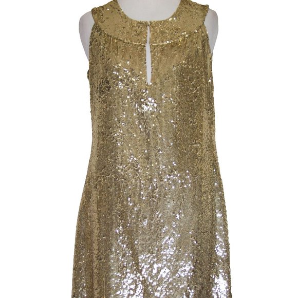 TORY BURCH Gold Sequin Sheath Dress Cocktail Knee length Sz 4 Small 800$ - Picture 1 of 3